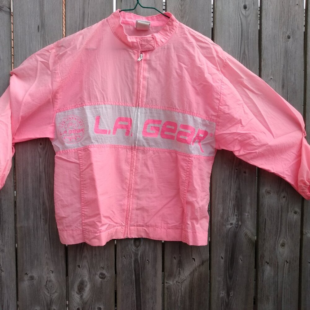 Vintage 80s L.A. Gear Jacket Neon Pink Nylon Windbreaker Baggy Faded
